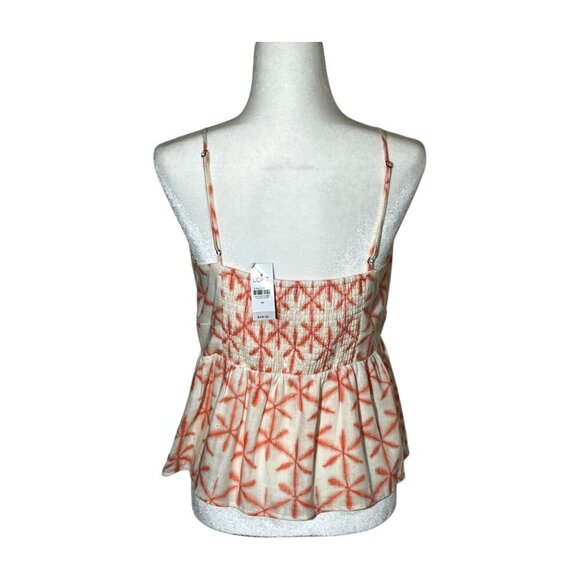 LOFT Women's Adjustable Straps Babydoll Top Linen Rayon Cream Coral Print Medium - Picture 2 of 8